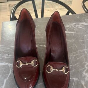 Gucci Burgundy Heels with Gold Accents